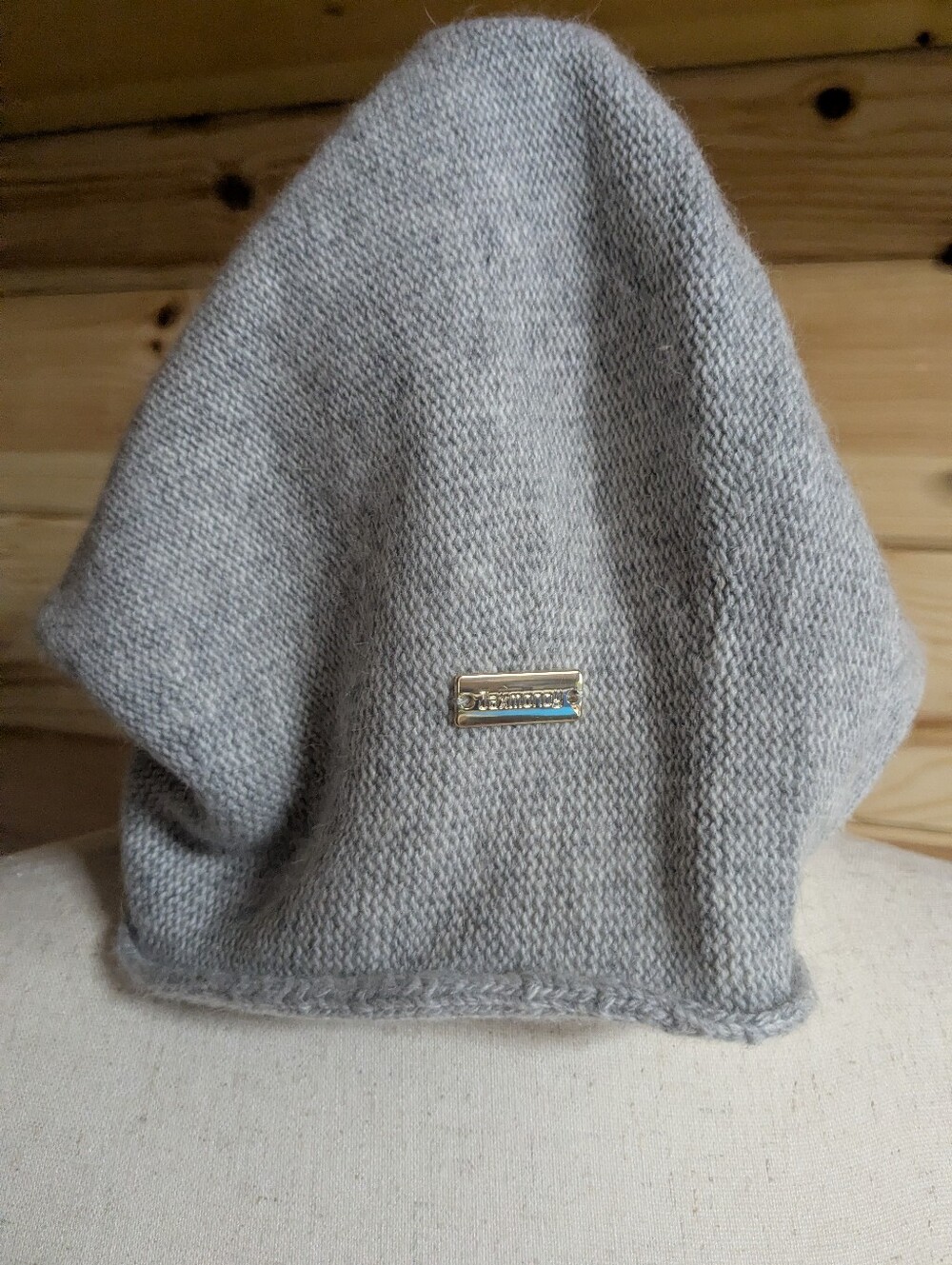 Jaxmonoy Cashmere Slouchy Knit Beanie Hat OSFM Gray/Silver/Tan Logo